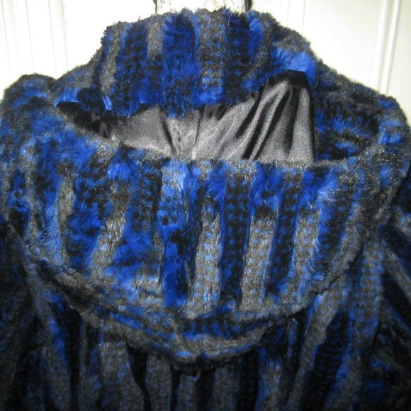 OOAK blue & black rabbit fur jacket with hood